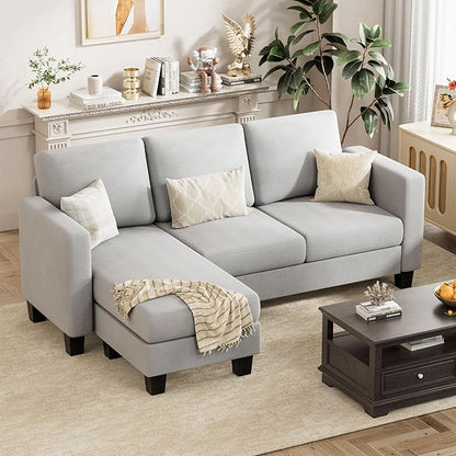 VICTONE Convertible Sectional Sofa Couch, 3 Seat L-Shaped Sofa with Linen Fabric Ottoman Small Couch for Small Apartments, Living Room and Office (Linen Fabric, Light Gray)