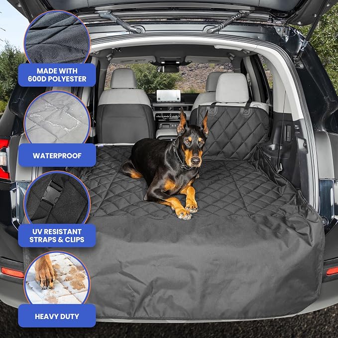 4Knines Split Cargo Liner for SUV – for Dogs & Pets, Heavy-Duty, Waterproof Trunk Mat & Cargo Cover – Fits 60/40 Split Bench & Armrest Pass-Through – Machine Washable, Non-Slip (Extra Large, Black)