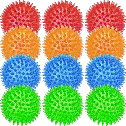 Beieverluck 12 Pack 3.5 Inch Squeaky Dog Toy Balls Spikey Dog Balls Large Dog Chew Toys for Medium Large and Small Dogs for Aggressive Chewers,4 Colors