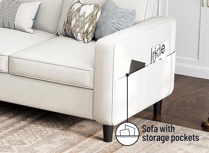 Sectional Sofas Couches for Living Room Convertible 3 Seater L Shaped Couch with Removable Storage Ottoman 78" Modern Linen Beige Sofa for Apartments Studios Dorms Small Spaces