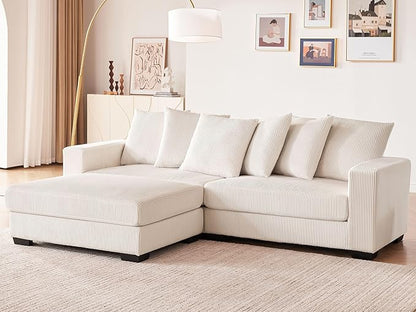 101.6" Deep Seat Modular Sectional Sofa, Comfy Corduroy Sectional Couches for Living Room, L-Shaped Upholstered Cloud Couch with Chaise, Widened Armrests for 4 People, Beige