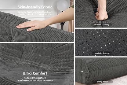 Bean Bag Chair,Giant Beanbag Chairs for Adults,Comfy Large Fireside Chair Lazy Sofa,Corduroy Bean Bag Lounger with Memory Foam Filled,Floor Sofa Couch for Living Room (Dark Grey, 3-Seater)