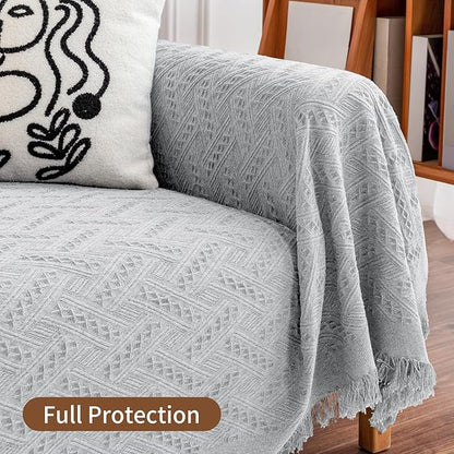 Deep Dream Sectional Couch Cover - Geometrical Jacquard Fabric Sofa Cover (Large, 71" x 102", Light Grey) for Dogs & 3 Cushion Couch
