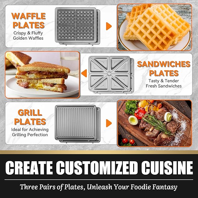 Belgian Waffle Maker with Removable Plates, Waflera Electrica, Large Waffle Iron