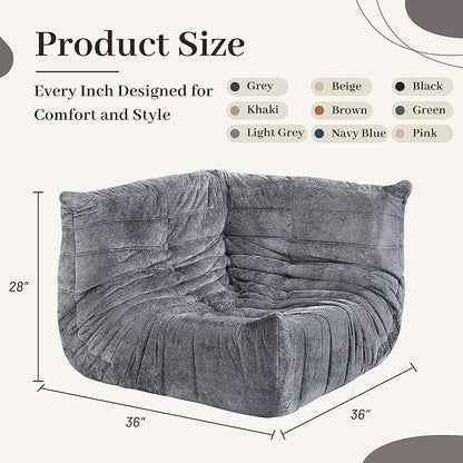 HABUTWAY Bean Bag Chair, Memory Foam Bean Bag Chairs for Adults, Fireside Corner Chair Lazy Floor Corner Sofa for Living Room, Bedroom, Dorm, Office (Grey)
