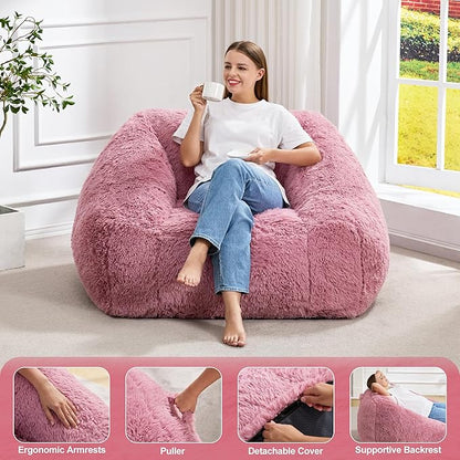 Hobestluk Bean Bag Chairs for Adults Giant Bean Bag Chair with Memory Foam Filling, Adult Beanbag for Bedroom, Living Room (Pink Plush)
