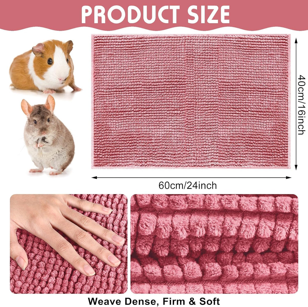 Amylove 4 Pcs Guinea Pig Cage Liner Guinea Pig Bedding Washable Fleece Pee Pads Reusable Small Animals Training Mat Small Animal Sleeping Bed for Bunny Hamster (Green Pink,16 x 24 Inch)