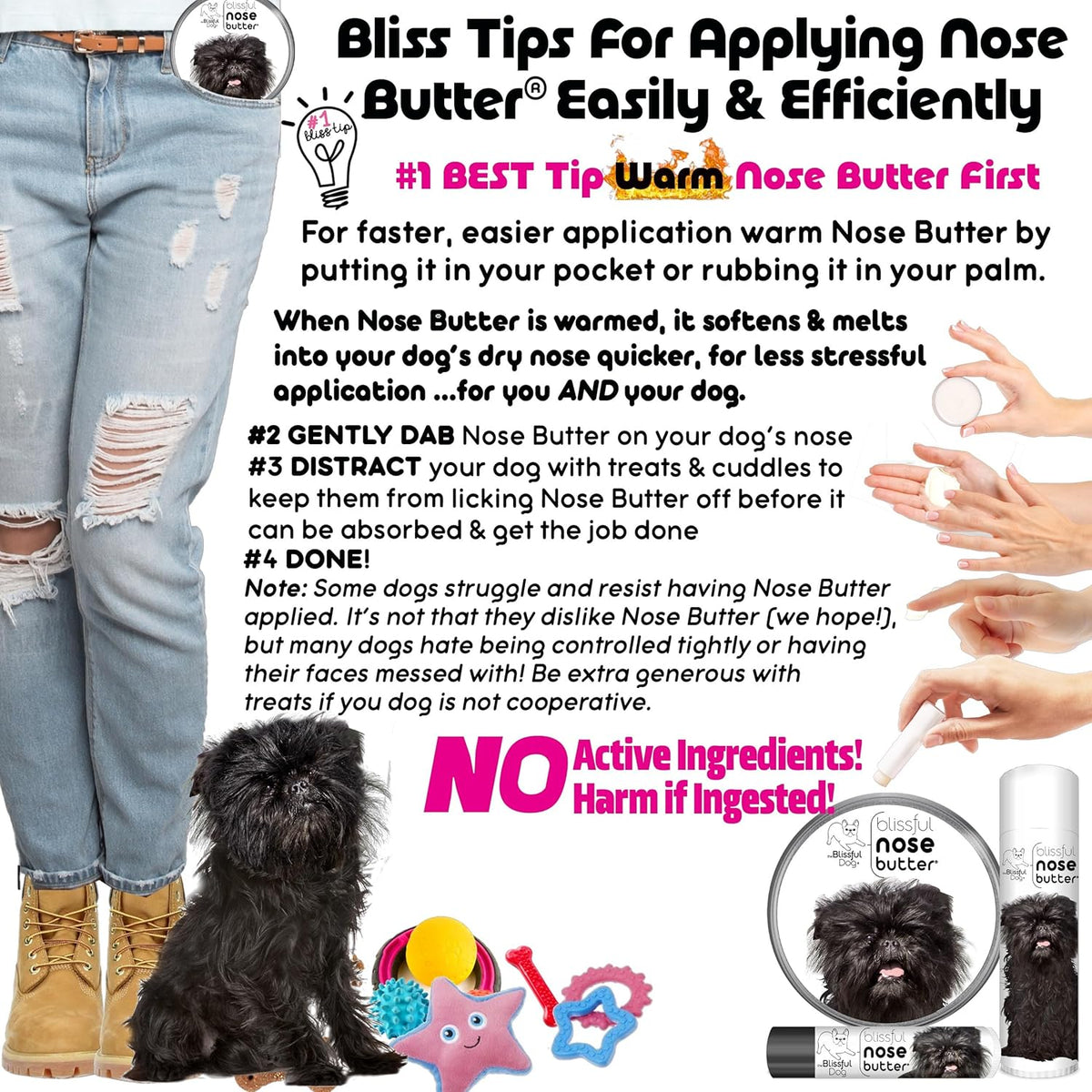 The Blissful Dog Affenpinscher Nose Butter for Dry, Cracked Skin, Lick-Safe Dog Nose Balm with Moisturizing Shea Butter, Almond, Olive, and Essential Oils, Pet Supplies, Uncented, 4 oz.
