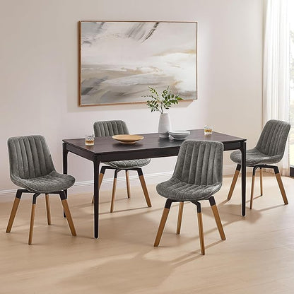 Art Leon Swivel Dining Chairs - Mid Century Modern Kitchen Dining Room Chairs, Upholstered Faux Leather Armless Side Chairs with Wood Legs