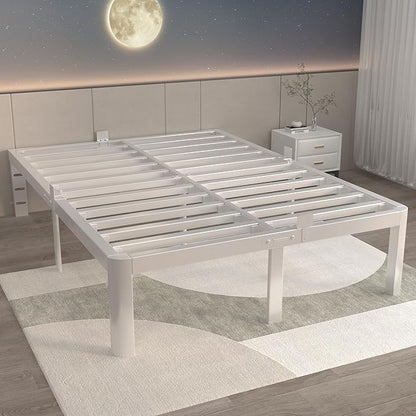 ITIMIDI 14 Inch White Queen Bed Frame with Round Corner Legs, Metal White Queen Platform Bed Frames, Storage Space, No Box Spring Needed, Heavy Duty Steel Support 3500 LBS, Noiseless, Easy Assembly