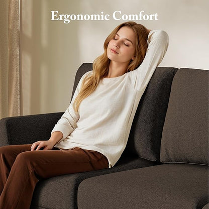 3 Seater Sofa Couch with Deep Seats, 89" Mid Century Modern Upholstered Sofa with Armrests, Comfy Couches for Living Room, Bedroom, Apartment and Office (Brown)