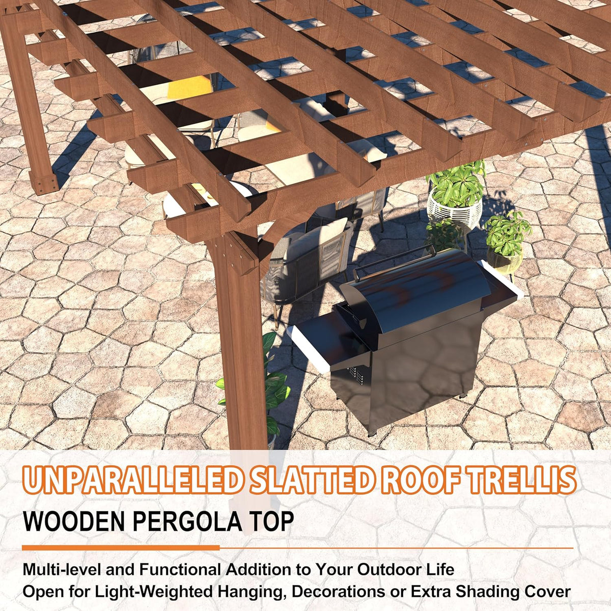 MUPATER 12x14 FT Wooden Pergola, Cedar Pergola Kit with Roof, Outdoor Garden Shelter for Backyard, Deck, Lawn, Pool, Natural