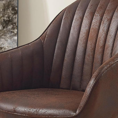 Art Leon Dining Chair, Mid Century Modern Suede Upholstered Swivel Dining Room Chair with Wood Legs, Leisure Side Chair with Arms for Living Room, Mocha