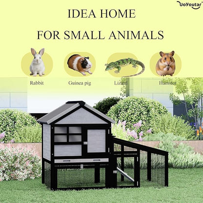 Chicken coop and activity area, dual-level rabbit cage for indoor/outdoor use, accommodates 2-3 chickens. Includes ramp and leak-proof deep-draw tray. Suitable for chicks and rabbits (black)