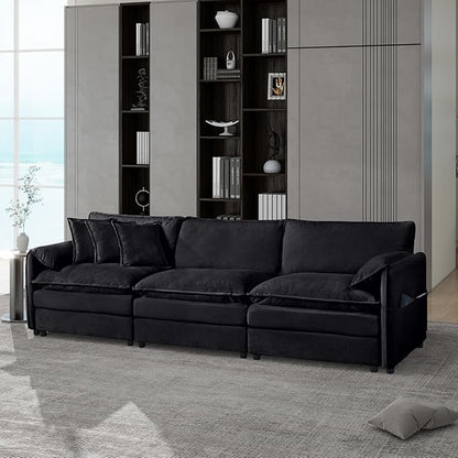 109.45" Oversized Extra Deep Seat Modern Chenille Cloud Couch, Large 3 Seater Modular Sofa for Living Room Bedroom Apartment Office(Black, 109.45 Inch)