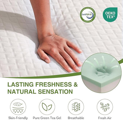 EGOHOME 10 Inch Queen Mattress, Memory Foam Mattress in a Box with Cooling Green Tea Gel, Relieve Pressure with Medium Support, CertiPUR-US Certified, 80''L x 60''W, White