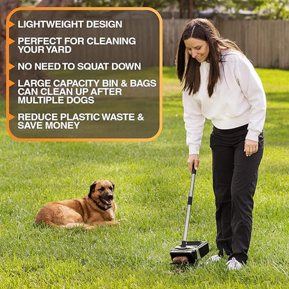 Neater Pet Brands Lift N’ Bag 2.0 Dog Pooper Scooper with Bag Attachment & 27" Pole for Small to Large Dogs, New & Improved Design, 15 Refill Bags, Heavy Duty Dog Poop Scooper for Yard, One-Hand Use