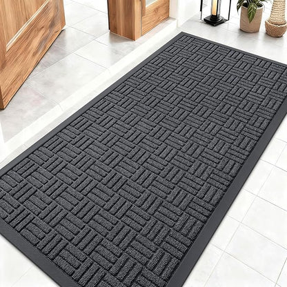 OLANLY Front Door Mat Outside Entrance 47x23, Absorbent, Heavy Duty Sturdy Natural Rubber Doormat Indoor Outdoor, Non-Slip, Stain and Fade Resistant, Low Profile Floor Mat for Entryway, Black Gray