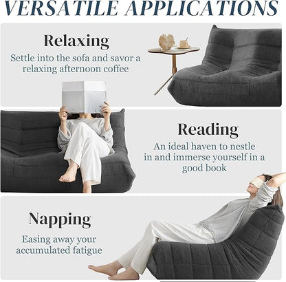 Bean Bag Chair, Loveseat Fireside Chair Bean Bag Sofa for Adults, 2 Seater Bean Bag Chairs for Teens with High-Resilience Foam, Memory Foam Bean Bag for Living Room, Bedroom, Office (Teddy, Dark Gray)