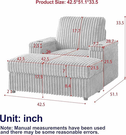 Eafurn 42.5" Oversized Accent Chair with Storage Ottoman Convertible Chaise Lounge, Corduroy Cloud Sofa Chair w/Cupholders, Modern Extra Wide Armchair