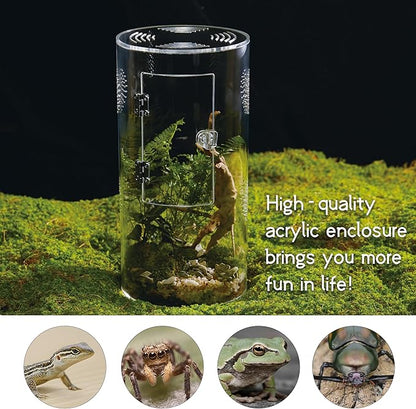 Acrylic Terrarium for Reptiles & Spiders – Small/Medium/Large Leak-Proof Enclosure (Horizontal/Vertical) | Ideal for Tarantulas, Jumping Spiders, Frogs & Geckos(Large, Round)