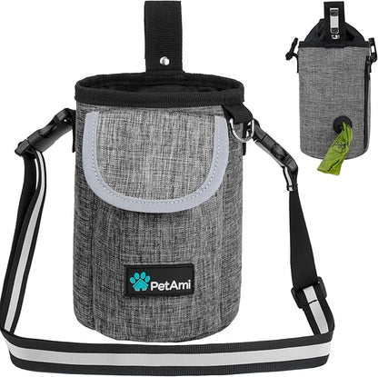 PetAmi Dog Treat Pouch, Large Pet Training Treat Pouch with Pocket, Dog Trainer Essentials Supply Holder with Poop Bag Dispenser, Training Bag for Kibbles Toys, 3 Ways to Wear (Gray)
