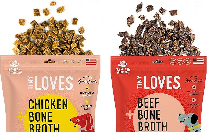 Farmland Traditions Tiny Loves Jerky Trainer Treats for Dogs w/Bone Broth (Beef, 32 oz.)