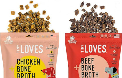 Farmland Traditions Tiny Loves Jerky Trainer Treats for Dogs w/Bone Broth (Beef, 32 oz.)