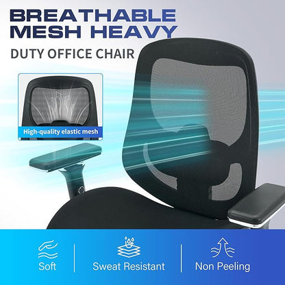 700lbs Big and Tall Office Chair for Heavy People Ergonomic Mesh Desk Chair with Wide Thick Seat Cushion, Adjustable Lumbar Support and 4D Armrests for Aitting All Day