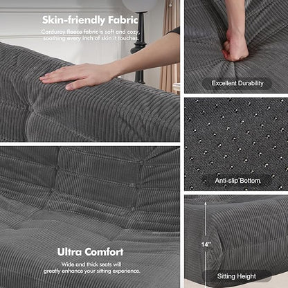 Bean Bag Chair,Giant Beanbag Chairs for Adults,Comfy Large Fireside Chair Lazy Sofa,Corduroy Bean Bag Lounger with Memory Foam Filled,Floor Sofa Couch for Living Room (Dark Grey, Loveseat)