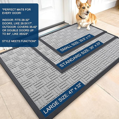 OLANLY Front Door Mat Outside Entrance 33x21, Absorbent, Heavy Duty Sturdy Natural Rubber Doormat Indoor Outdoor, Non-Slip, Stain and Fade Resistant, Low Profile Floor Mat for Entryway, Light Gray