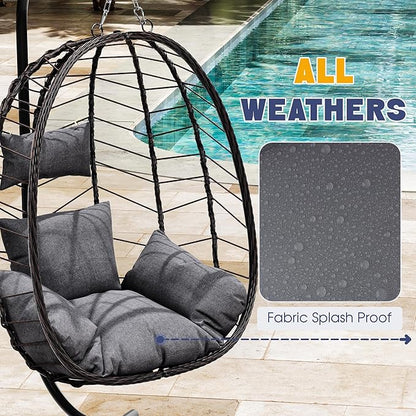 LEX CRAFT Egg Chair with Stand, Patio Wicker Hanging Chair, Hammock Swing Chair, 350LBS Capacity for Bedroom, Balcony, Garden(BR-GR)