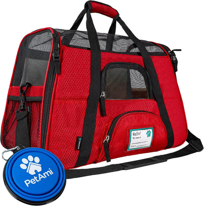 PetAmi Airline Approved Pet Carrier for Cat, Soft Sided Dog Carrier for Small Dogs, Cat Travel Supplies Accessories for Indoor Cats, Ventilated Pet Carrying Bag Medium Large Kitten Puppy, Large Red