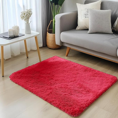 OLANLY 2x3 Machine Washable Small Bedside Rug, Soft Fluffy Shaggy Entryway Throw Rugs for Bedroom, Living Room, Indoor Floor Carpet for Kids Girls and Boys, Nursery Rooms, Home Decor Aesthetic, Red