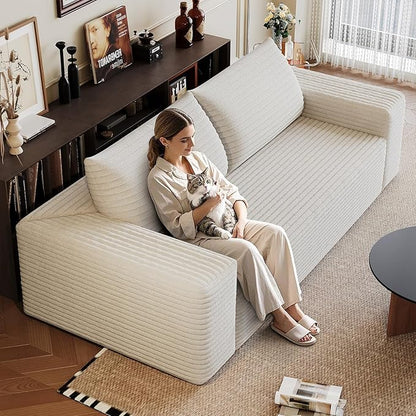 Cloud Loveseat Sofa, Modern Corduroy 2-Seater Couch with Deep Seat, No Assembly Required Memory Foam Sofa, Boneless Sofa in a Box for Bedroom, Apartment, Office,Small Space (White,70.8in)
