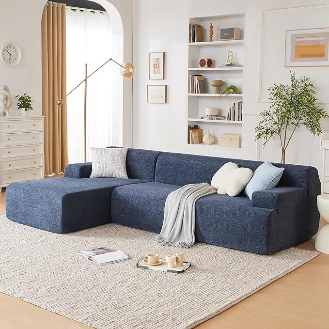 107” Chenille Modular Sectional Sofa, Modern Sofa Couch for Living Room, High Density Sponges Cloud Couch Sectional, L-Shape Couches for Living Room, Blue