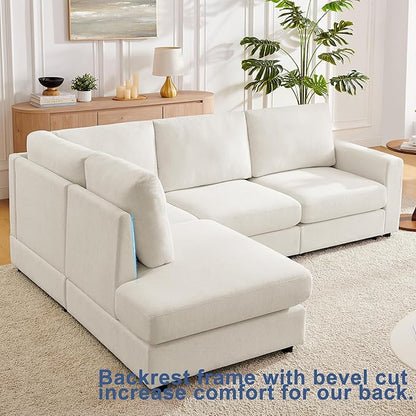 Mofolit 100“ L Shaped Couch with Reversible Chaise Sectional couches Sofa Corner Couches for Living Room,Apartment and Compact Spaces(Cream)