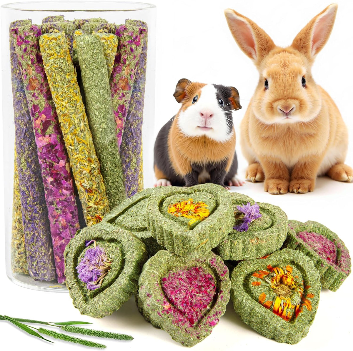 Sofier Timothy Hay Treats Rabbit Toys Bunny Guinea Pig Hamster Natural Chews for Teeth Handmade Rabbit Chews and Treats Chinchilla Rat Gerbil