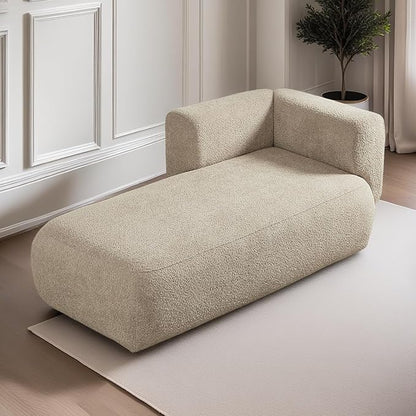 ZEKOKO Boucle Chaise Lounge Chair Indoor Comfy Fluffy Lounge Sofa Upholstered Chaise Lounge Modern Lounge Chair Indoor for Living Room Bedroom Office(Left Hand, Camel)