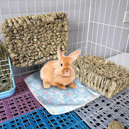 Hamiledyi Rabbit Grass Bed 2PCS Guinea Pig Hay Mat Bunny Natural Straw Woven Bed Rabbit Handmade Bedding Sleeping Grinding Nesting and Chewing Toy for Rabbit Guinea Pig Chinchilla Hedgehog Hamster