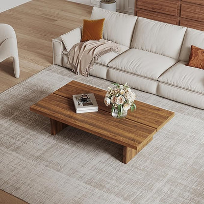 Modern Rectangle Coffee Table, Wood Living Room Table, Walnut Brown Japanese Tea Table for Home Office Apartment, 47.24"