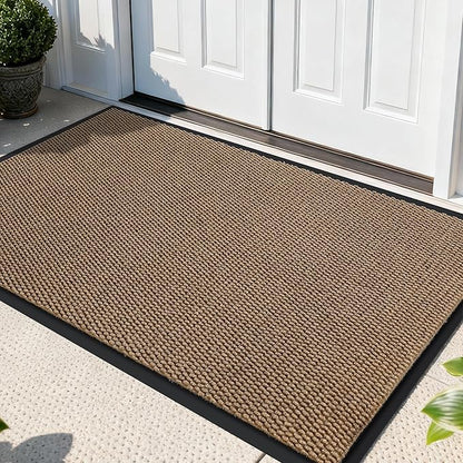 Yimobra Doormat Outdoor Indoor Entrance 47 x 32, All-Season All-Weather Front Door Mat, 100% Waterproof Welcome Matt for Floor Garage Outside Entry, Stain and Fade Resistant,Khaki
