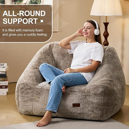 Hobestluk Bean Bag Chairs for Adults Giant Bean Bag Chair with Memory Foam Filling, Adult Beanbag for Bedroom, Living Room(Brown Two-Tone)
