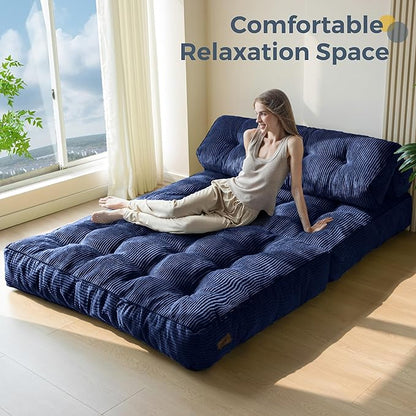 MAXYOYO Folding Sofa Bed, Convertible Sleeper Chair with Pillow Foldable Matress with Back Support, Portable Fold Out Chair Bed Comfy Floor Sofa Lounge for Living Room Bedroom, Navy Double