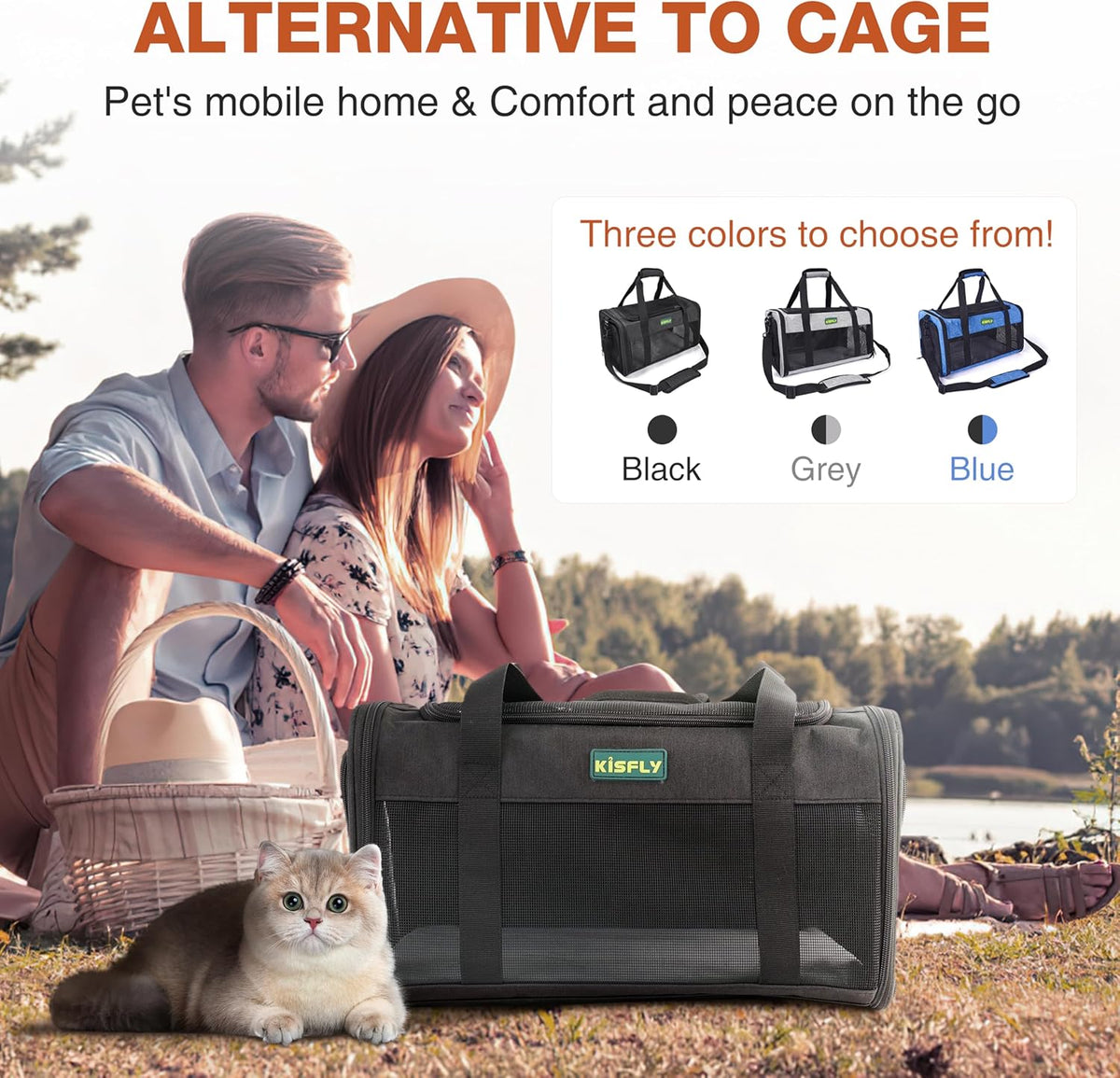 Airline Approved Cat and Small Dog Carrier – Soft-Sided, Foldable Under-Seat Travel Bag for Pets up to 12 lbs (17"x11"x9.5"), Top-Loading, Scratch-Resistant Mesh, Black