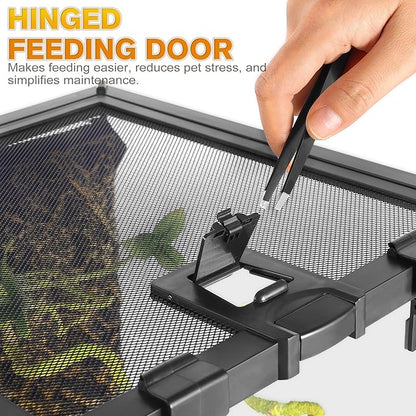 20"x12"x10" Reptile Terrarium, Escape-Proof Glass Terrestrial Vivarium for Small Desert Reptiles Such as Leopard Geckos, with Escape-Proof Lock & Feeding Hatch