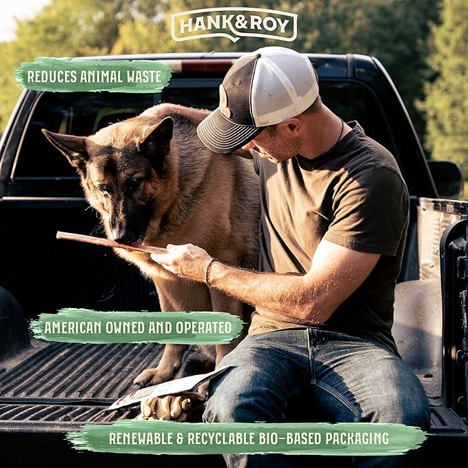 Hank & Roy All-Natural, Single-Ingredient Dog Bully Sticks, Long Lasting, Easily Digestible Dog Chews, Antibiotic and Hormone Free 6” Beef Pizzle Sticks for Dogs, Pack of 6