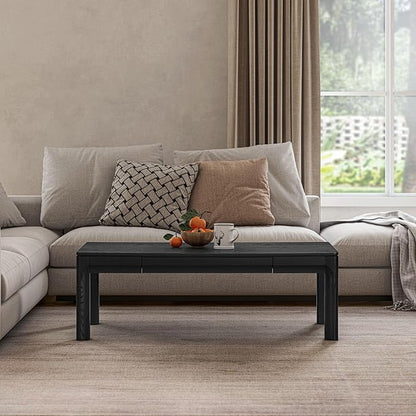 NTC Flow Modern Wooden Rectangle Coffee Table with Hidden Drawer – Waterproof & Heat Resistant, Burnt Black
