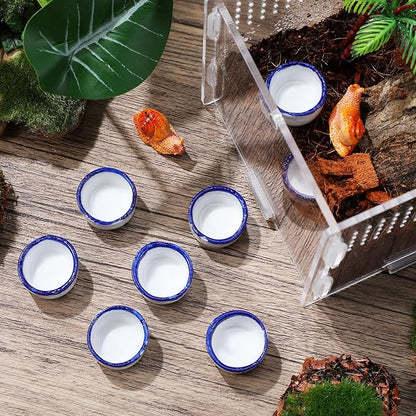 SHINEOFI 12pcs Small Ceramic Water Basins Reptile Tank Bowls Scorpion and Spider Drinking Containers Terrarium Feeding Bowls for Crawling Pets