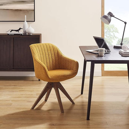 Art Leon Desk Chair No Wheels - Mid Century Modern Office Chair, Swivel Accent Chair with Oak Wood Legs, Fabric Upholstered Arm Chair, Yellow
